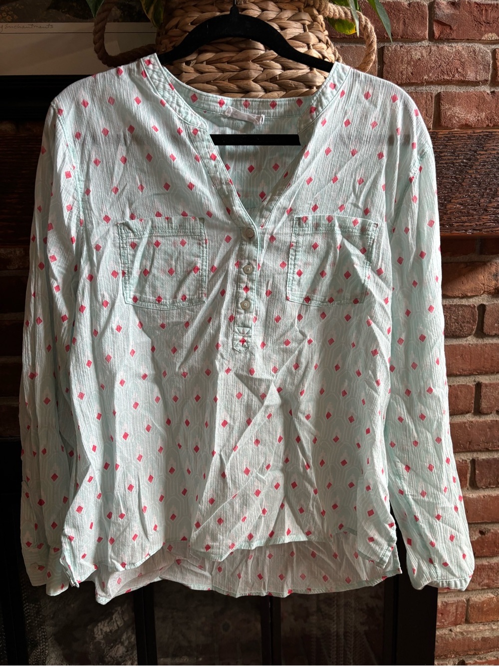 Carve Designs Light Blue Pink Diamond Henley Long Sleeve Top